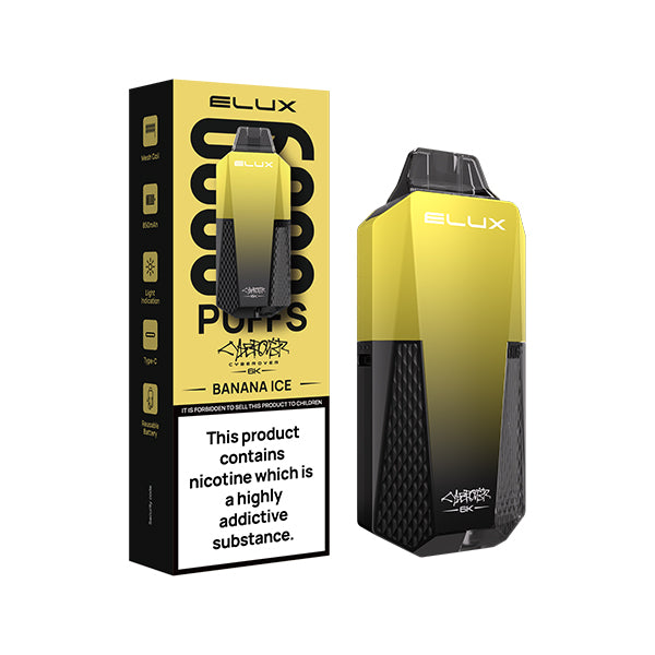 Elux Cyberover Banana Ice Disposable Vape Kit, Device and packaging, Front
