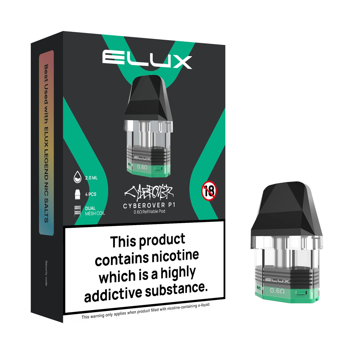 Elux Cyberover P1 Replacement Pods, Pod and Packaging, Front