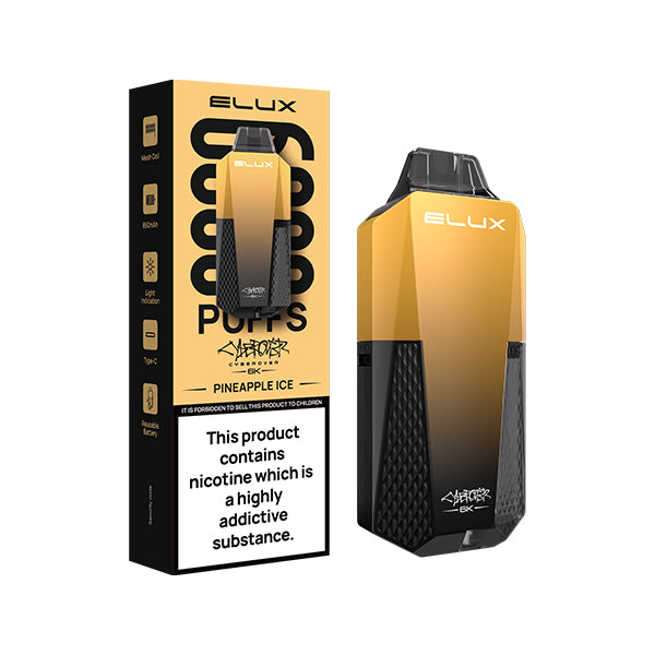 Elux Cyberover Pineapple Ice Disposable Vape Kit, Device and packaging, Front