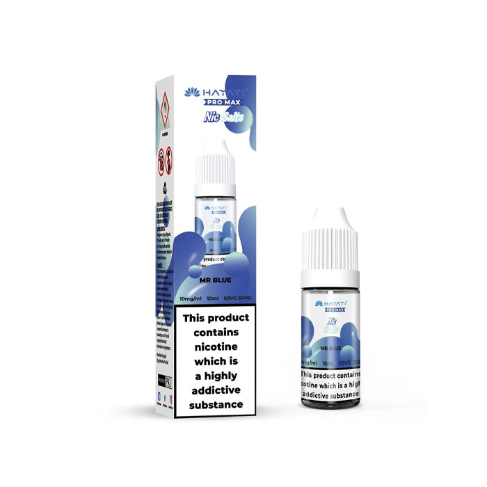 Hayati Pro Max Mr Blue Nic Salt, Bottle and Packaging, Front