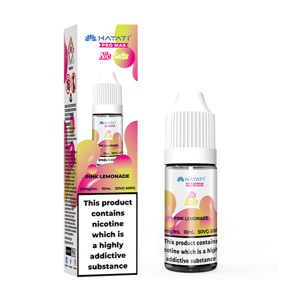 Hayati Pro Max Pink Lemonade Nic Salt, Bottle and Packaging, Front