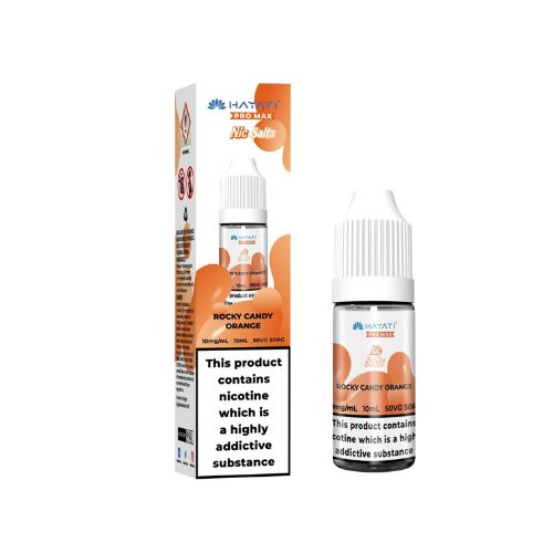 Hayati Pro Max Rocky Candy Orange Nic Salt, Bottle and Packaging, Front