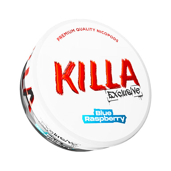 Killa Exclusive Blue Raspberry Nicotine Pouch, Tub, Front