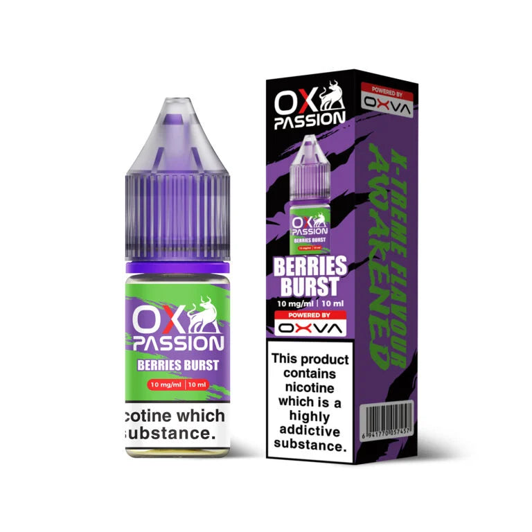 Ox Passion Berries Burst Nic Salts By Oxva, Bottle and Packaging, Front