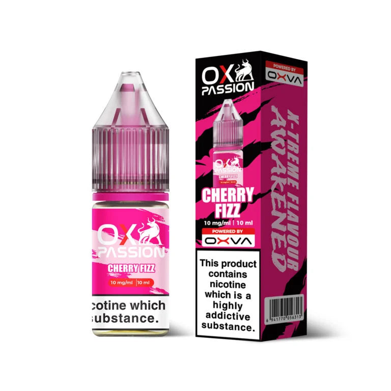 Ox Passion Cherry Fizz Nic Salts by Oxva, Bottle and Packaging, Front