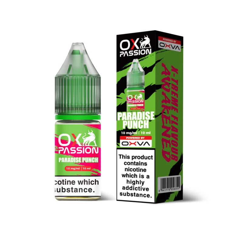 Ox Passion Paradise Punch Nic Salts By Oxva, Bottle and Packaging, Front