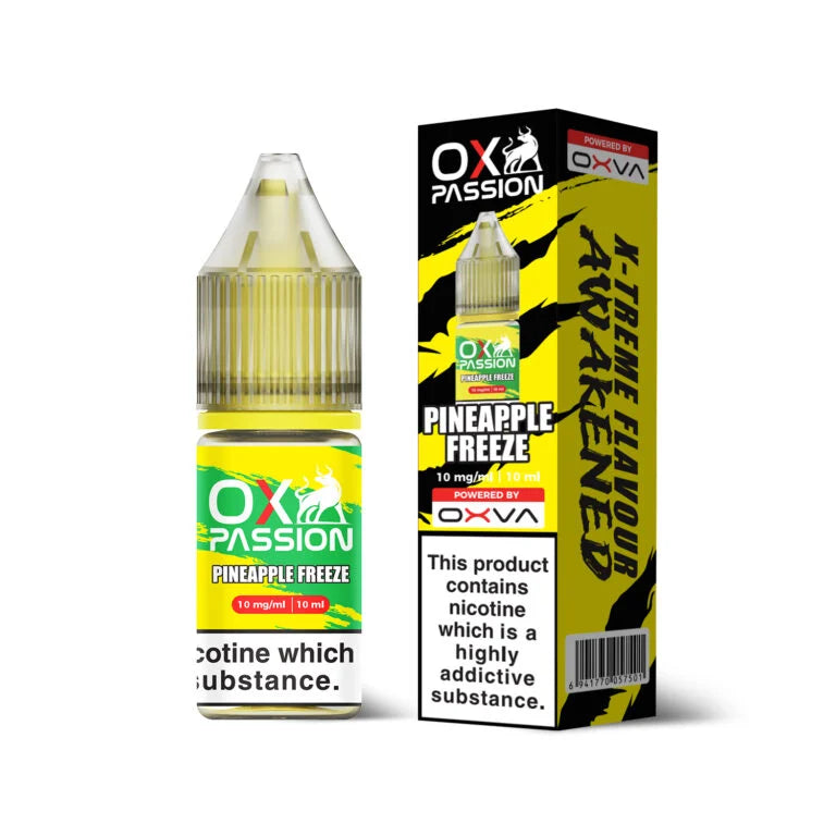 Ox Passion Pineapple Freeze Nic Salts By Oxva, Bottle and Packaging, Front