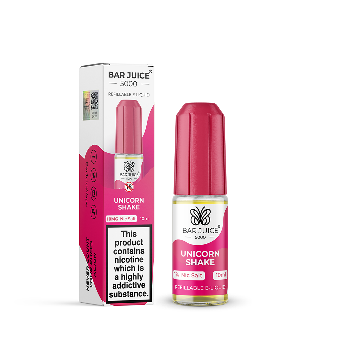 Bar Juice 5000 Unicorn Shake Nic Salt, Packaging and Bottle Front