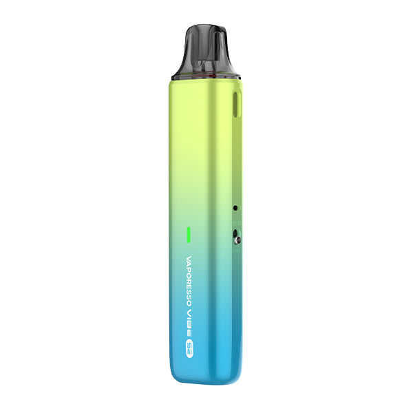 A gradient blue to green vape device, Vaporesso Vibe SE, on a white background
