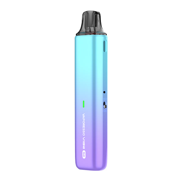 Gradient blue to purple vape device, Vaporesso Vibe SE, on a white background