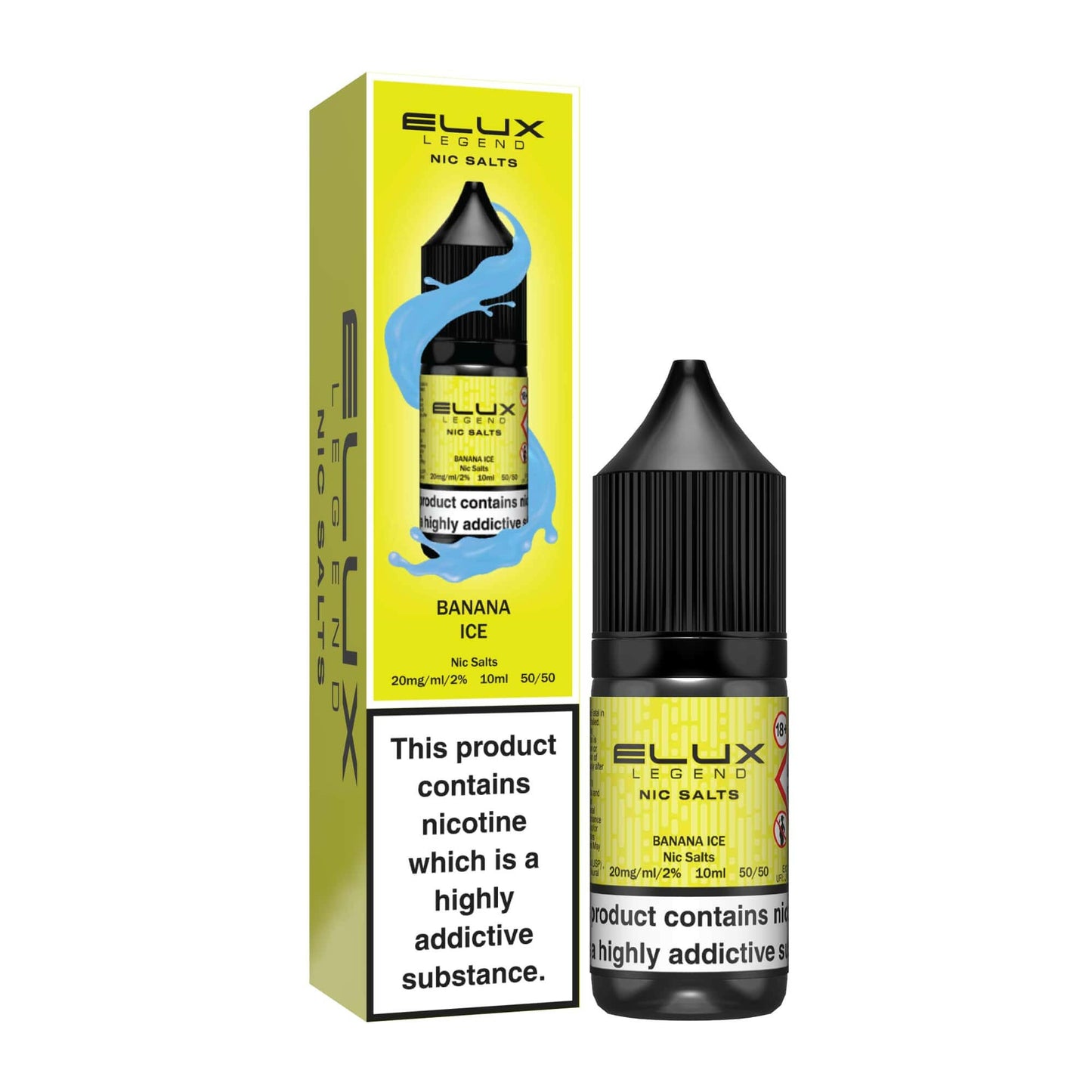 Elux Legened Nic Salt Banana Ice, Packaging and Bottle, Front