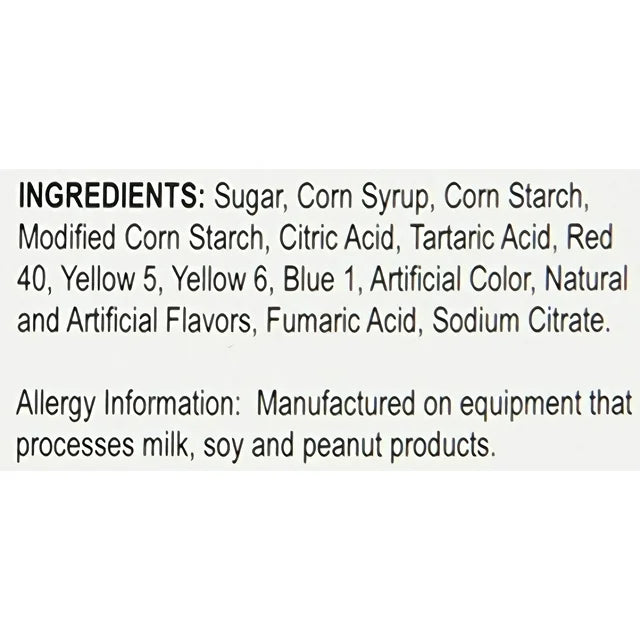 Warheads Sour Gummy Candy Theatre Box, Ingredients