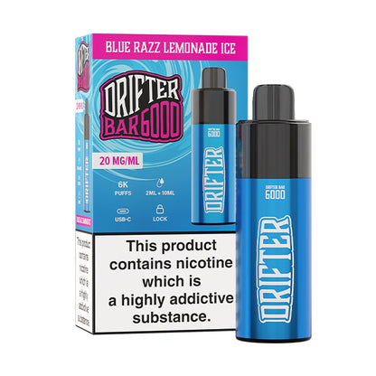 Drifter Bar 6000 Blue Razz Lemonade Ice Pod Vape, Vape Kit and Packaging, Front
