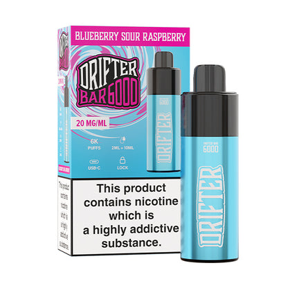 Drifter Bar 6000 Blueberry Sour Raspberry Pod Vape, Vape Kit and Packaging, Front