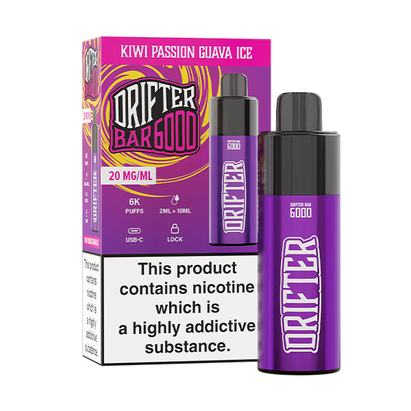 Drifter Bar 6000 Kiwi Passion Guava Ice Pod Vape, Vape Kit and Packaging, Front