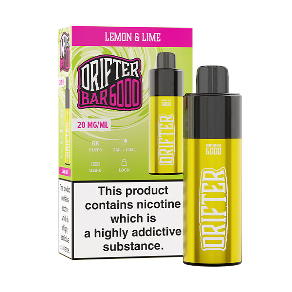 Drifter Bar 6000 Lemon & Lime Pod Vape, Vape Kit and Packaging, Front