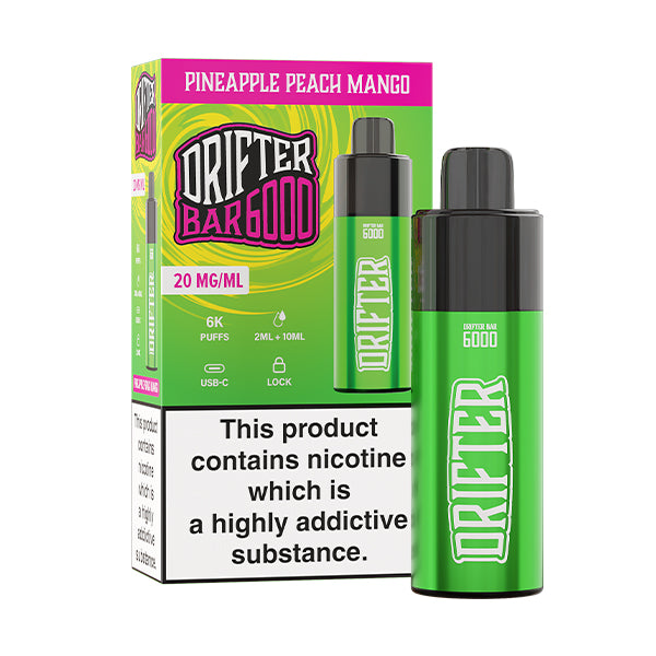 Drifter Bar 6000 Pineapple Peach Mango Pod Vape, Vape Kit and Packaging, Front