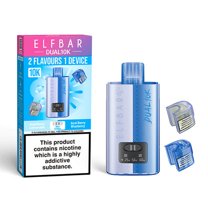 Elf Bar Dual 10K vape device and packaging on a white background