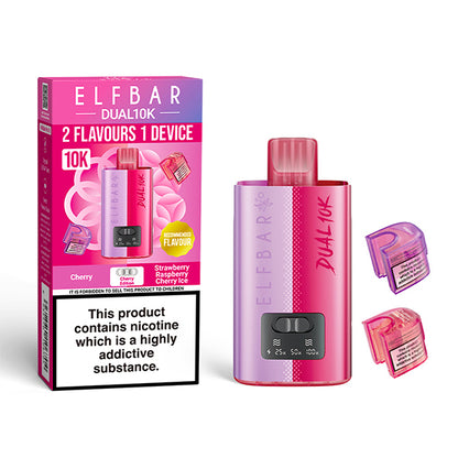 Pink ELF BAR Dual 10K vaping device with packaging on a white background
