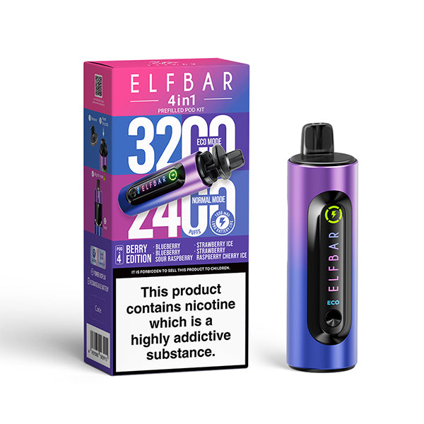 Elfbar 4 In 1 Berry Edition Vape Kit, Device and packaging, Front