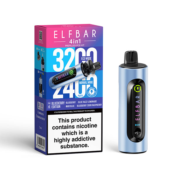 Elfbar 4 In 1 Blueberry Edition Vape Kit, Device and packaging, Front