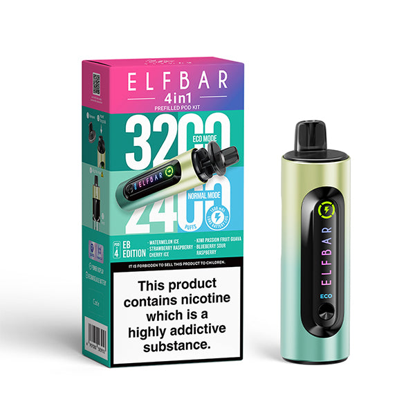 Elfbar 4 In 1 EB Edition Vape Kit, Device and packaging, Front
