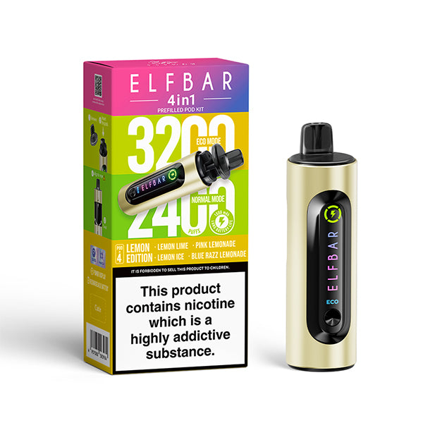 Elfbar 4 In 1 Lemon Edition Vape Kit, Device and packaging, Front