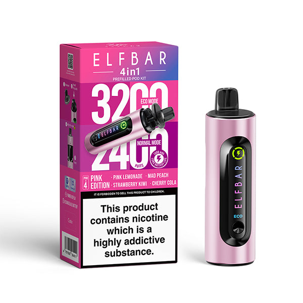 Elfbar 4 In 1 Pink Edition Edition Vape Kit, Device and packaging, Front