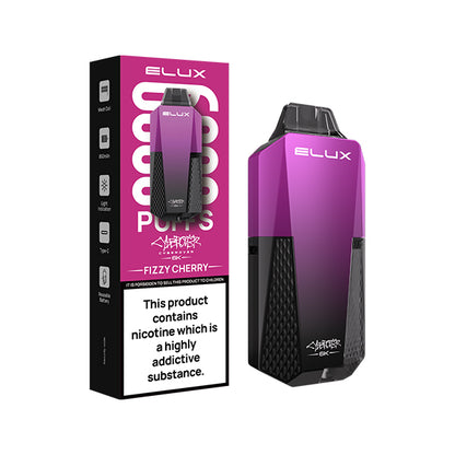 Elux Cyberover Fizzy Cherry Disposable Vape Kit, Device and packaging, Front