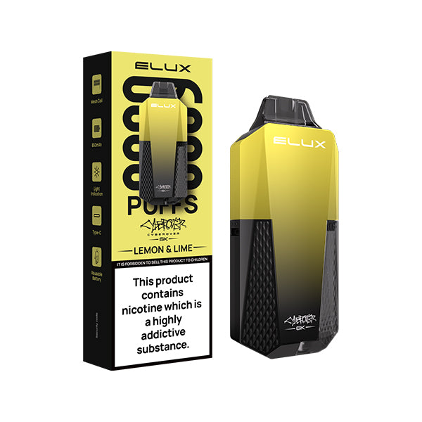 Elux Cyberover Lemon Lime Disposable Vape Kit, Device and packaging, Front