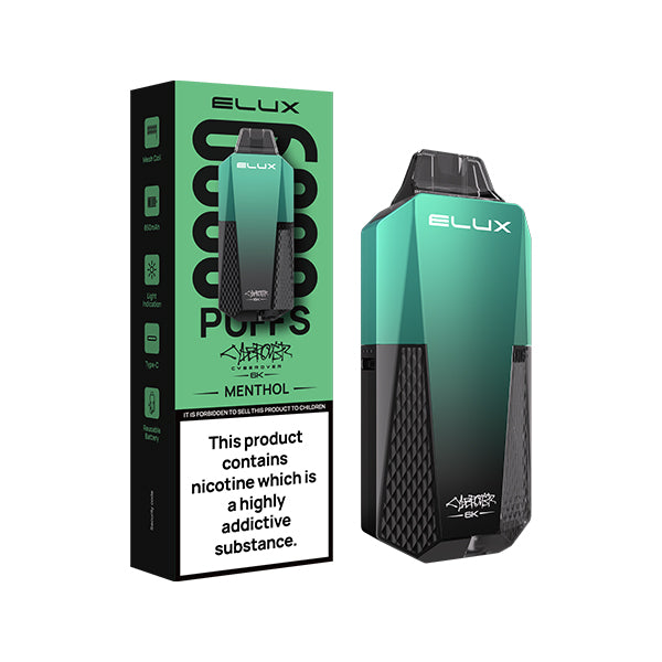 Elux Cyberover Menthol Disposable Vape Kit, Device and packaging, Front