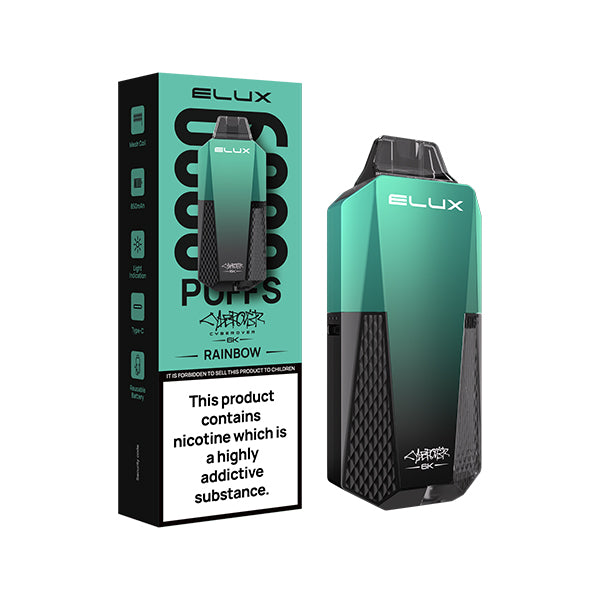 Elux Cyberover Rainbow Disposable Vape Kit, Device and packaging, Front