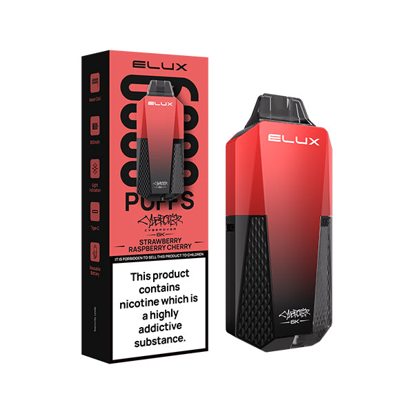 Elux Cyberover Strawberry Raspberry Ice Disposable Vape Kit, Device and packaging, Front