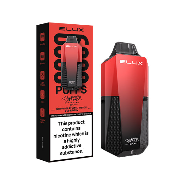 Elux Cyberover Strawberry Watermelon Bubblegum Disposable Vape Kit, Device and packaging, Front