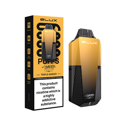 Elux Cyberover Triple Mango Disposable Vape Kit, Device and packaging, Front