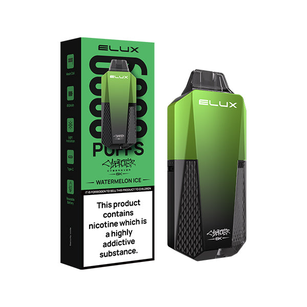 Elux Cyberover Watermelon Ice Disposable Vape Kit, Device and packaging, Front