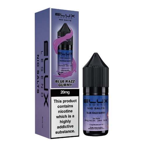 Elux Legend Blue Razz Gummy, Bottle and Packaging, Front