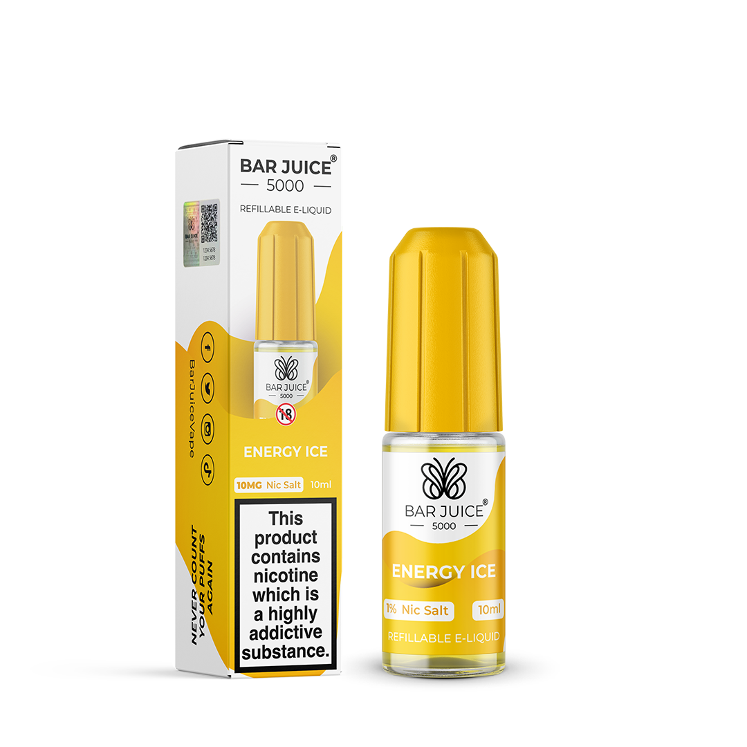 Bar Juice 5000 Energy Ice Nic Salt, Packaging and Bottle Front