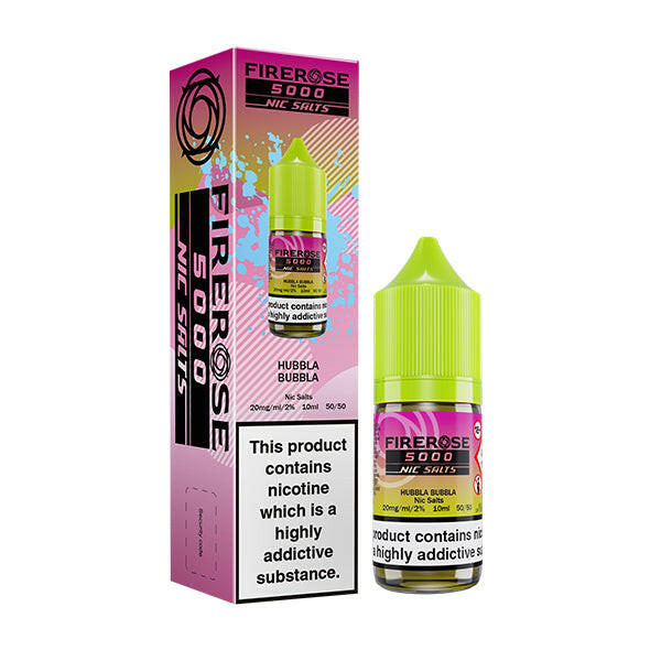 Firerose 5000 Hubbla Bubbla Nic Salt by Elux, Packaging and Bottle Front