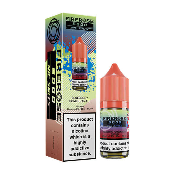 Firerose 5000 Blueberry Pomegranate Nic Salt by Elux, Packaging and Bottle Front
