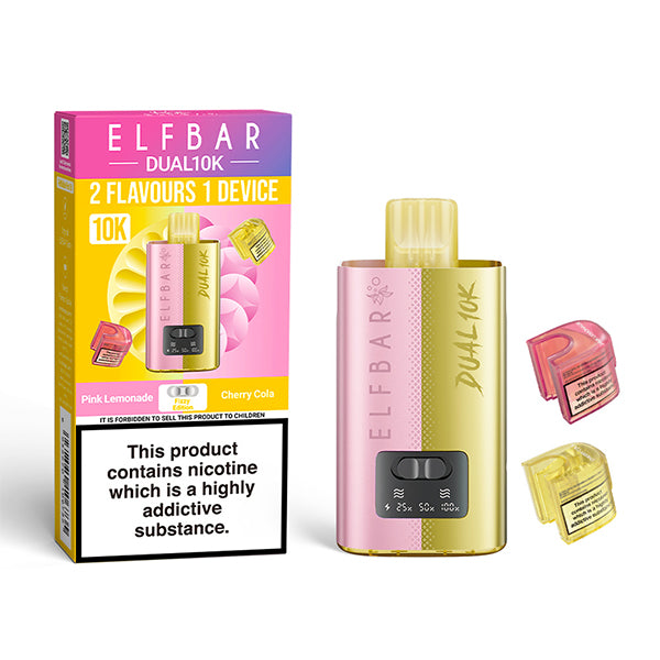 Elf Bar Dual 10K vape device and packaging on a white background