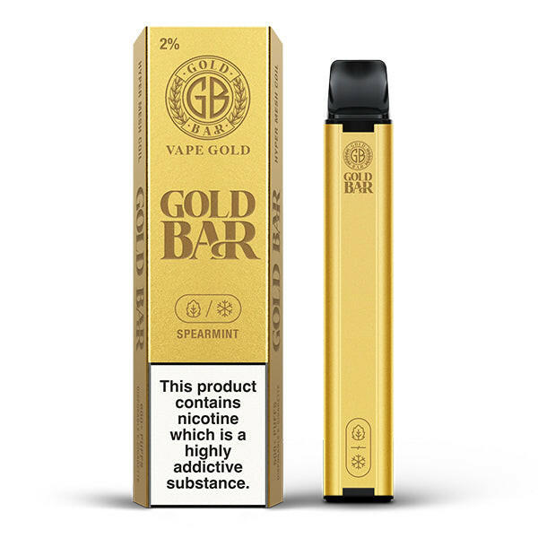 Gold Bar Spearmint Disposable Vape, Packaging and Device Front