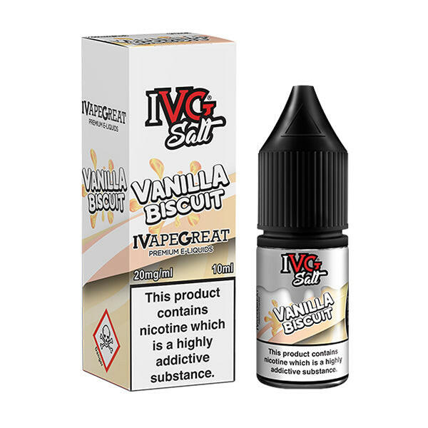 IVG Vanilla Biscuit Nic Salts, Packaging and Bottle Front