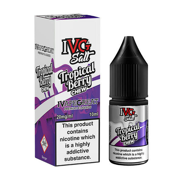 IVG Tropical Berry Chew Nic Salts, Packaging and Bottle Front