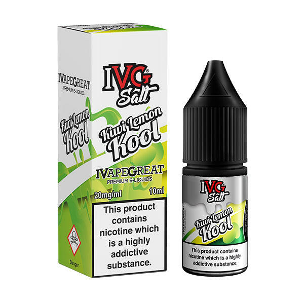 IVG Kiwi Lemon Kool Nic Salts, Packaging and Bottle Front
