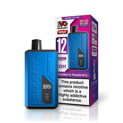 Blue IVG vape device with packaging on a white background