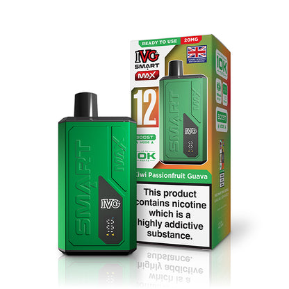 Green vape device with packaging on a white background