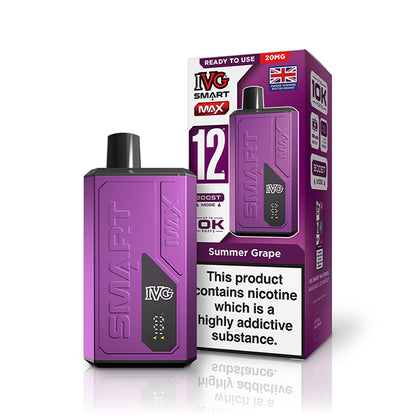 Purple IVG vape device and packaging on a white background