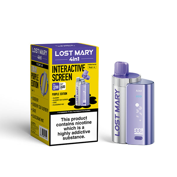 Lost Mary 4 in 1 Purple Edition Pod Kit Vape , Device and Packaging, Front