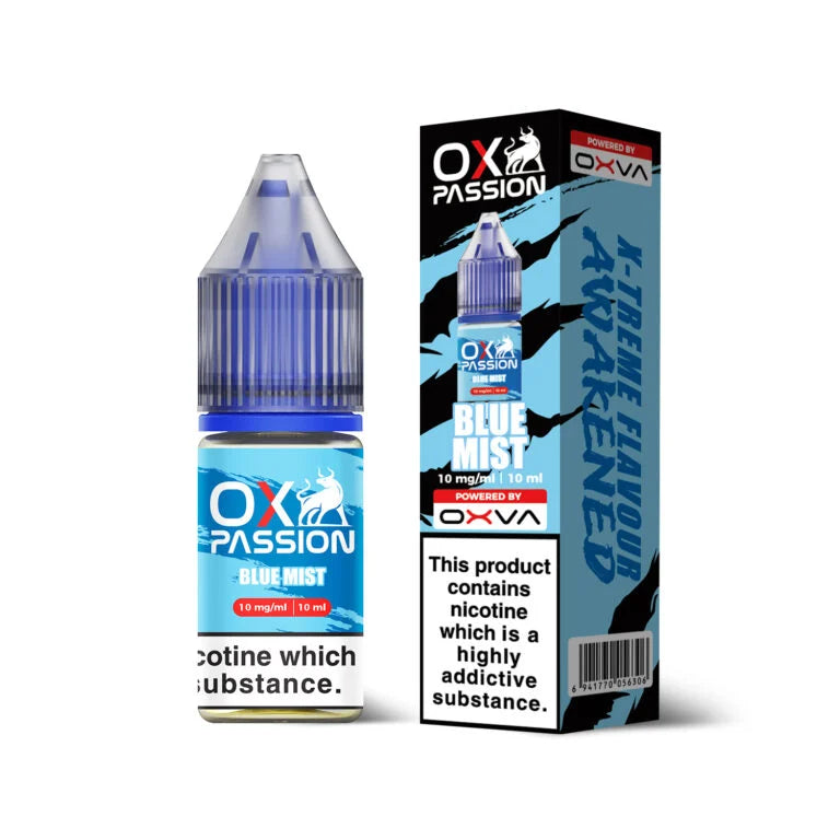 Ox Passion Blue Mist Nic Salts By Oxva, Bottle and Packaging, Front